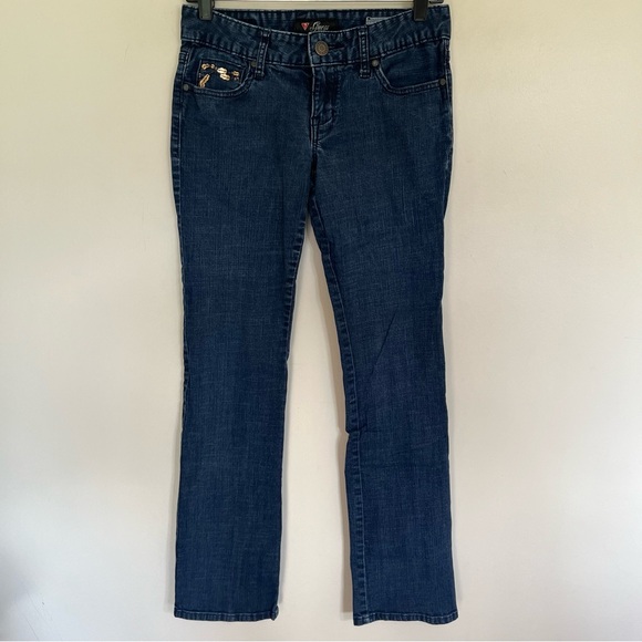 Guess Jeans Women’s Blue Jeans Denim Low Rise Pismo Straight Leg Sequins Size 29 - Picture 1 of 13